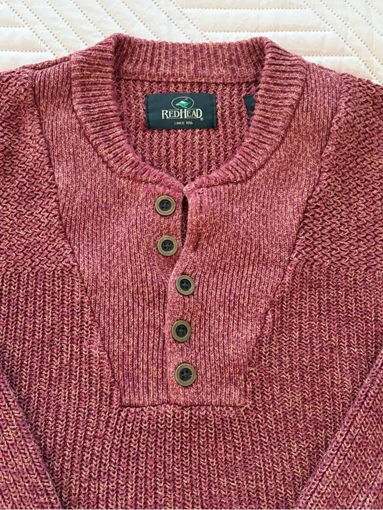 RedHead Men's Brick-Red Crewneck Henley Sweater - Picture 4 of 4